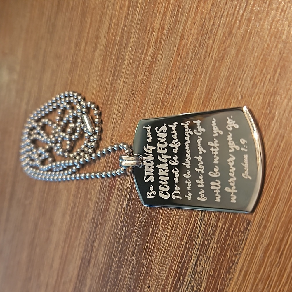 NEW Be Strong & Courageous Tag Necklace in box